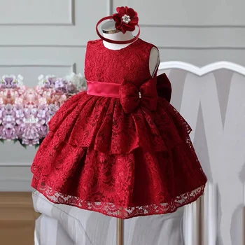 Kūdikių Mergaitės, Nėriniai Princesė Suknelė Raudona Gimtadienio Tutu Vestidos Naujagimių Siuvinėjimo Vintage 1-2 Metų Krikšto Suknelė Krikšto Drabužiai