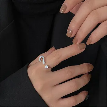 Kūrybinis Dizainas klaustuko Sidabro Spalvos Žiedas Elegantiškas Moteris Atidaryti Karka Žiedas Mados Žavių Moterų Papuošalai