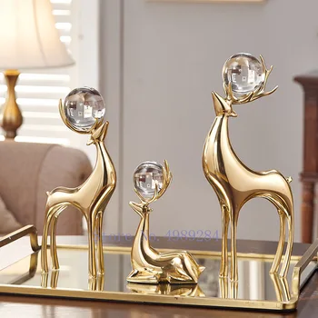 Kūrybiškumo Metalo Modeliavimas Gyvūnų Elnias Vario, Aukso Krištolo Rutulį Amatų Baldai, namų dekoro kristalų gyvūnų