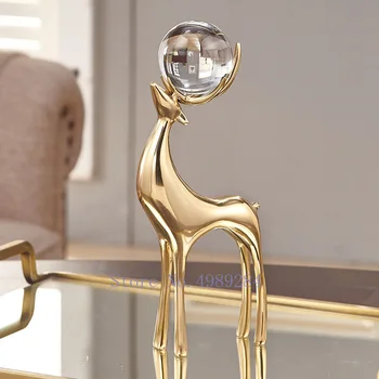 Kūrybiškumo Metalo Modeliavimas Gyvūnų Elnias Vario, Aukso Krištolo Rutulį Amatų Baldai, namų dekoro kristalų gyvūnų