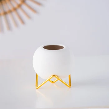 Kūrybos Morandi Spalvos Keramikos Vaza Su Aukso Metalo Rėmas Prašmatnus Kambarį Darbalaukio Papuošalai Turas Vazonas Šiaurės Jar Namuose