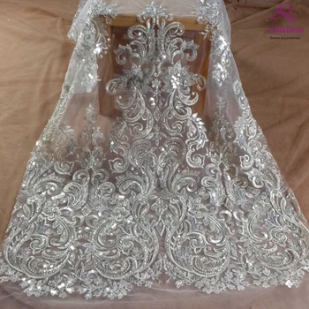La Belleza 2021 mados vestuvių nėriniai,Didelis modelius nėrinių audinys,sidabrinė duobute vestuvių suknelė nėrinių audinio 51