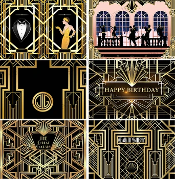 Labai Gastby Fotografijos Fonas 1920 Juodos ir Aukso Fone Retro Gatsby Gimtadienio Fonas Vaikai Šalių Rekvizitai