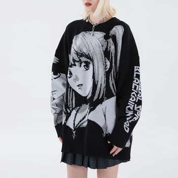 Lady Black, Gothic Laisvas Megztinis Streetwear Storio Ilgomis Rankovėmis Rudenį Viršuje Negabaritinių Harajuku Moterų Animacinių Filmų Mezgimo Megztinis 2021