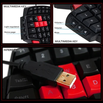 Laidinio Žaidimų klaviatūra dvigubo ploto į kairę ir į dešinę ranką USB klaviatūros viena ranka klaviatūra, Skirta 