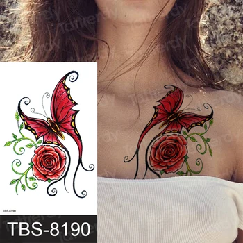 Laikina tatuiruotė krūtinės krūties kaukolė rose seksualus, tatuiruotė moterų tatto netikrą vandeniui gyvūnų, gėlių, kūno, kaklo lipdukas svirties įvorė