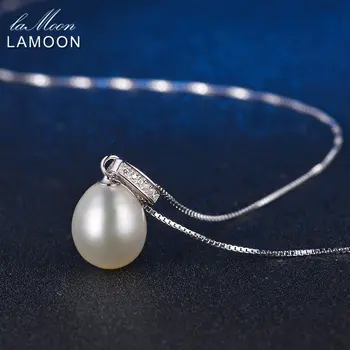 LAMOON Apvalios Perlas 7.2 ct Natūralių Gėlavandenių Perlų 925 Sterlingas Sidabro Papuošalai S925 Papuošalų Rinkinys V020-1