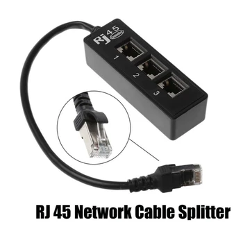 LAN Tinklo RJ45 1 Iki 3 way Splitter Adapterio Kabelį Extender Ethernet Laido Pratęsimo Female Jungtis Male Plug Kompiuterių Tiekimo