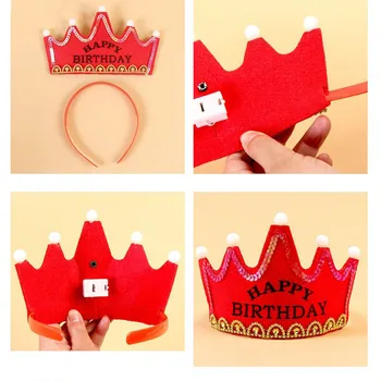 Lankelio Papuošimas Karūna Skrybėlę su Gimtadieniu Skrybėlę Karalius Raudona LED Šviesos Šalis, Mergaitė, Berniukas Gimtadienio Topper