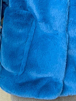 Lautaro Žiemos Mėlyna Trumpas Šiltu Dirbtiniais Kailių Paltai Moterims Lašas Pečių Ilgomis Rankovėmis Turndown Apykaklės, Kišenės 2021 Prabanga Purus Striukė