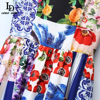 LD LINDA DELLA Naujas 2021 Dizaineris Vasaros Suknelė Moterims Spageti Dirželis Atsitiktinis Bohemijos Gėlių spausdinti Atostogų Elegantiškas Midi Suknelė