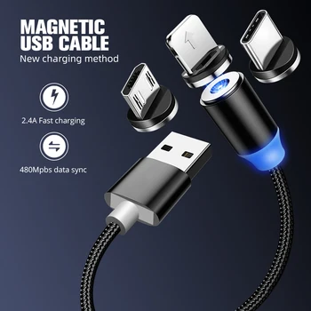 LED Magnetinio Micro USB Laidas, Greito Įkrovimo C Tipo Magnetas Įkroviklis Duomenų Mokestį Už iPhone 12 11 Pro Max Xiaomi Telefono Laido Viela