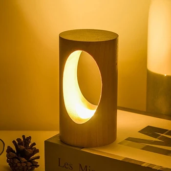 LED Medienos Stalo Lempos Miegamojo Lovos Naktį Šviesos Pritemdomi LED Apšvietimas, Namų Dekoro Stalo Lempa su Cilindro formos Medžio Pavėsyje