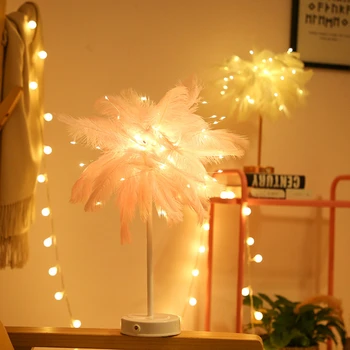 LED Plunksnų Naktį Šviesos Baterija/USB Atmosfera Stalo Lempa Nuotolinio Valdymo Pasakų Žibintai Namų Miegamajame Šalis Vestuvių Kalėdų Dekoro