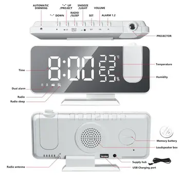 LED Skaitmeninis Laikrodis-Žadintuvas Žiūrėti Lentelėje Elektroninių Darbalaukio Laikrodžius, USB Pabusti FM Radijas Laiko Projektorius Atidėjimo Funkcija, 2 Signalizacijos
