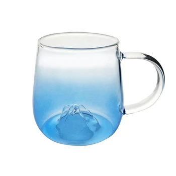 Ledo Kalnų Stiklo Puodelis Šalto Vandens, Arbatos Puodelis Su Mėlynos Spalvos Gradientas Atsparus Karščiui