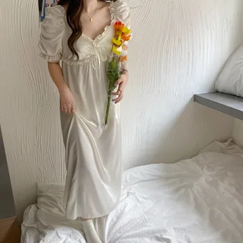 Ledo šilko nightgowns moterų suknelė homewear sluoksniuotos rankovėmis sexy nėrinių nightdress saldus prarasti v kaklo sleepwear vestidos Y654