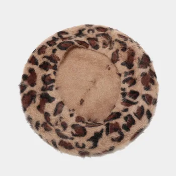 Leopardas Spausdinti Triušio Kailio Sagtis Beretė Dailininko Skrybėlę Aštuoniakampis Skrybėlę, Moteris ir Mergaitė 11
