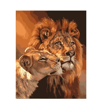 Liūtas Tapybos Numeriai Gyvūnų Drobės Rankų darbo Su Rėmo Dažų Numeriai Suaugusiems 