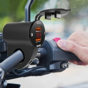 LMoDri 12V Motociklo Vandeniui Greitai Įkrauti QC3.0 Dual USB Greitas Įkroviklis Maitinimo Adapteris LED Voltmeter Jungiklis Telefonas GPS