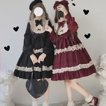 Lolita dress kawaii stiliaus 2021 naujo derliaus arbata šalis suknelė lolita kasdien OP ilgomis rankovėmis princesė dress suknelė moteriška raudona juoda