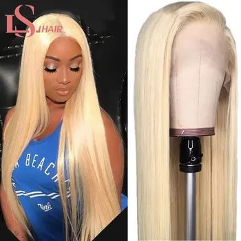 LS PLAUKŲ #613 Blond nėrinių Perukai Šilkiniai Brazilijos Tiesiai Žmogaus Plaukų 13*4 nėrinių Priekinės Žmogaus Plaukų Perukai su Baby remy plaukų