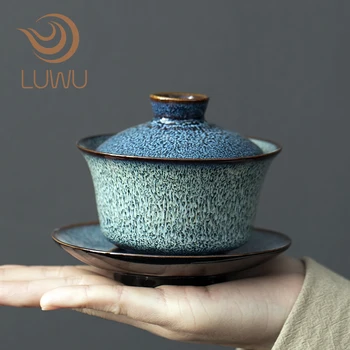 LUWU mėlynos keraminės gaiwan kinijos kung fu tureen arbatos virimo aparatai 160ml