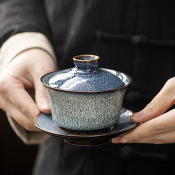 LUWU mėlynos keraminės gaiwan kinijos kung fu tureen arbatos virimo aparatai 160ml