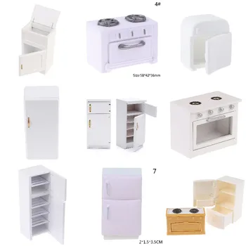 Lėlių Priedai 1:12 Lėlių Virtuvės Miniatiūriniai Balta Šaldytuvo, Kaitlentės Kepimo Stendo Modelis Baldai