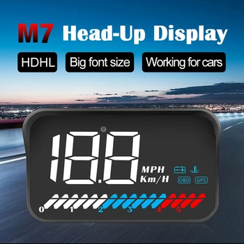 M7 HUD OBD2 LED Head Up Display Automobilių Ekranas borto Automobilių HUD GPS greičio viršijimo Įspėjimo prekinis, galinis Stiklo Projektorius Auto Priedai