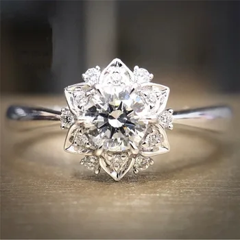 Madinga Europos ir Amerikos Karšto Pardavimo Ponios Mados Gėlių Žiedas Prabanga White Crystal Žiedai, Vestuvių Žiedas Papuošalai Visą Pardavimas