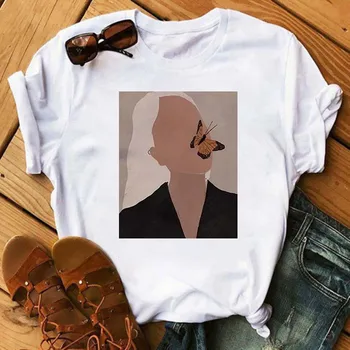 Mados Abstraktusis Menas, Print T Shirt Moterims 90-ųjų Animacinių filmų Grafinis T-shirt Harajuku Viršūnes Tee Atsitiktinis Trumpas Rankovės Moterų Marškinėlius