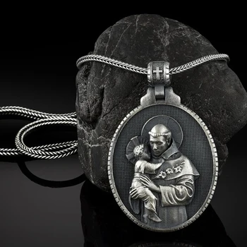 Mados Derliaus Katalikų Saint Anthony vyriški Karoliai Pakabukas Krikščionių Medalis Grandinės Karoliai
