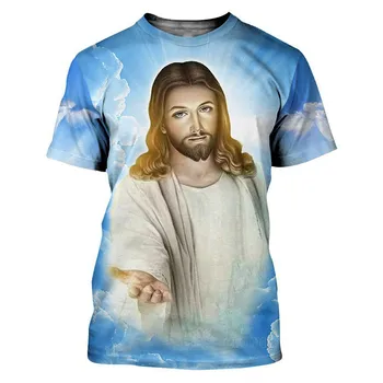 Mados Dievo Religijoje Jėzus Kristus Harajuku 3D Spausdinimo Vyrų S T Marškinėliai Atsitiktinis Apvalios Kaklo Hip-Hop Streetwear Puloveriai Viršūnes Tee 6XL