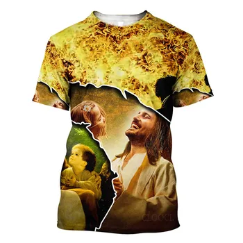 Mados Dievo Religijoje Jėzus Kristus Harajuku 3D Spausdinimo Vyrų S T Marškinėliai Atsitiktinis Apvalios Kaklo Hip-Hop Streetwear Puloveriai Viršūnes Tee 6XL