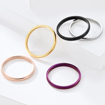 Mados Dizaineris-Paprastas 2mm Vienu Uodegos Žiedas Pora Žiedas iš Titano Plieno Vakuuminis Auksu Purpurinis Žiedas Papuošalai