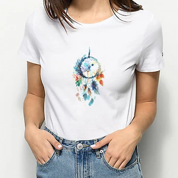 Mados Drabužiai Moterims Marškinėliai, Gėlių Dreamcatcher T-shirt Crewneck 2021 Trumpas Rankovės Indijos Vasaros Top Negabaritinių Harajuku