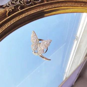 Mados klasikinis dizaino papuošalų atidarymo aukštos kokybės vario inkrustacijos cirkonis drugelis žiedas blizga prabanga kokteilis žiedas moterims
