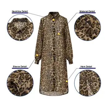 Mados Leopard Marškinėliai Moterų Spausdinti Palaidinės 2021 ZANZEA Atsitiktinis ilgomis Rankovėmis Nesimetriškas Blusas Moterų Atvartas Tunika 5