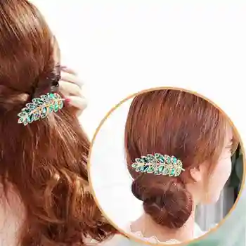Mados Moterų Spalvotų Kristalų Lapų pavidalo Plaukų Segtukas Elegantiškas kalnų krištolas Pavasario Staigius Plaukų Aksesuarai, galvos Apdangalai, Hairgrips