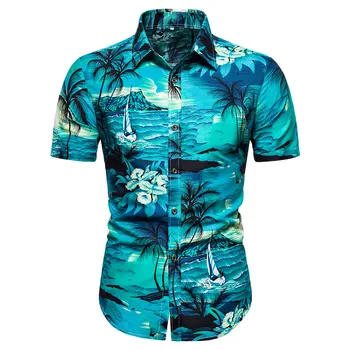 Mados Nereguliarus Strped Spausdinti Mens Paplūdimys Marškinėliai Viršuje Vasaros Atsitiktinis Pasukite Žemyn Apykaklės Havajų Marškinėliai Trumpomis Rankovėmis Palaidinė Vyrų Suknelė