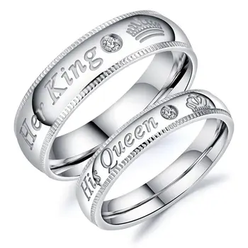 Mados Porą Žiedų Jos Karalius, Karalienė Pareiškimą, Žiedai, Nerūdijančio Plieno Cirkonis Karūna Žiedas Romantiška Jubiliejų, Vestuvių Juostoje Žiedas