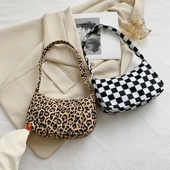 Mados Shopper Bag Moterų 2021 Tendencija Pledas Leopardas Spausdinti Nailono Pigūs Atsitiktinis Pečių Krepšiai, Merginos Piniginės ir Moterų Rankinės