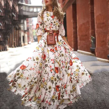 Mados Vasaros Suknelė Moterims Atsitiktinis Pusė Rankovės Boho Suknelės Sūpynės Gėlių atspausdintas Atostogų Grindų ilgio Suknelės #t3g