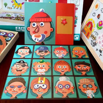 Magnetiniai Galvosūkiai Vaikams 3D Mediniai Lipdukas Magnetinės Dėlionės, Žaislų, Montessori Kūdikių Mokymosi Žaislai, Veido Įspūdį Valdyba