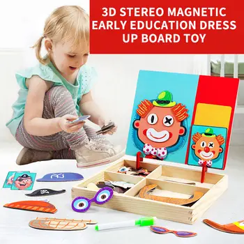 Magnetiniai Galvosūkiai Vaikams 3D Mediniai Lipdukas Magnetinės Dėlionės, Žaislų, Montessori Kūdikių Mokymosi Žaislai, Veido Įspūdį Valdyba