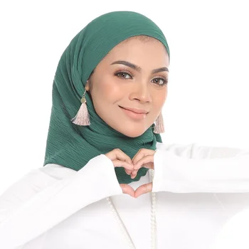 Malaizija Indonezijos Stiliaus Šalikas Hijab Moterų Musulmonų Willow Vingiuoti Ilgą Šifono Skara Wrap Nespalvoti Raukšlėta Skarelė
