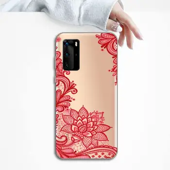 Mandala Nėrinių Gėlių Telefono dėklas Skaidrios Huawei P garbę 8 10i 20 30 40 smart 2019