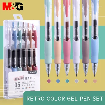 M&G, 6 Spalvos Ištraukiama Gelio Rašiklis Retro 0,5 mm Gelio Rašalo Rašikliai Rollerball Office Mokykliniai Reikmenys gelio rašiklis, kanceliarinių prekių rinkinys