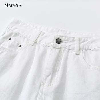 Marwin 2021 Naujas-Pavasario Kietas Aukšto Juosmens Atsitiktinis Plonas Kulkšnies Ilgis Elastinga Skylę Balti Džinsai High Street Style Moterų Kelnės